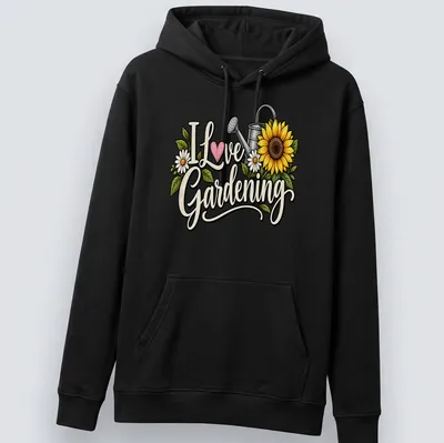 Vintage floral design featuring a watering can with sunflowers and daisies — printed on a unisex hoodie