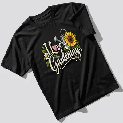 Vintage floral design featuring a watering can with sunflowers and daisies