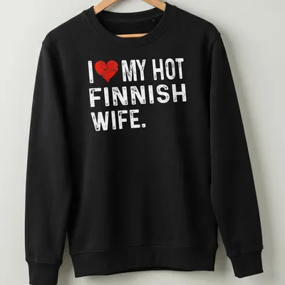 Distressed heart design t-shirt expressing love for a hot Finnish wife — printed on a unisex sweatshirt
