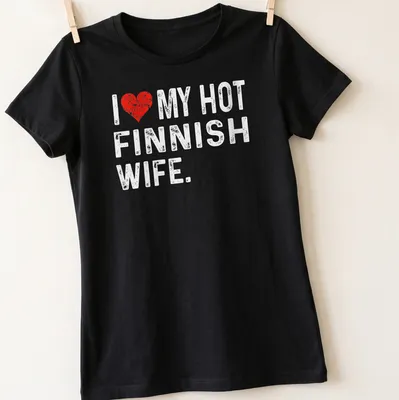 Distressed heart design t-shirt expressing love for a hot Finnish wife — printed on a women's shirt