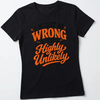 Bold retro t-shirt featuring a sarcastic phrase in black, orange, and white. — printed on a women's shirt