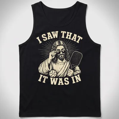 Vintage illustration of a funny pickleball player with humorous text. — printed on a tank top
