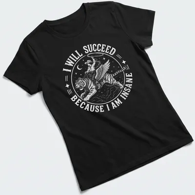 Vintage illustration of a cowgirl riding a tiger with bold text declaring success. — printed on a women's shirt