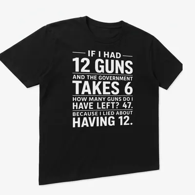 Text-based design featuring the Second Amendment with a humorous take — printed on a unisex t-shirt (angled view)