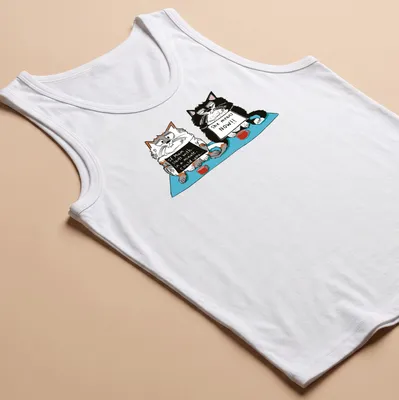 Cartoon cats with humorous text about impatience and timing. — printed on a tank top