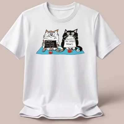 Cartoon cats with humorous text about impatience and timing.