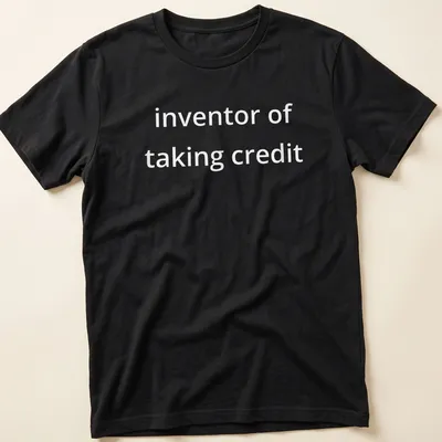 Bold text saying 'inventor of taking credit' on a — printed on a unisex t-shirt