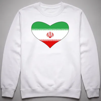 Heart shape featuring the Iranian flag in green, white, and red — printed on a unisex sweatshirt