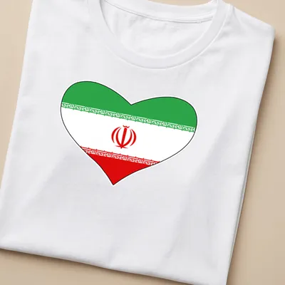 Heart shape featuring the Iranian flag in green, white, and red — printed on a women's shirt