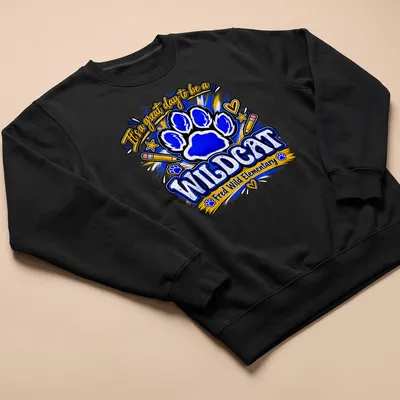 Playful illustration of a wildcat paw print with colorful text for school pride — printed on a unisex sweatshirt