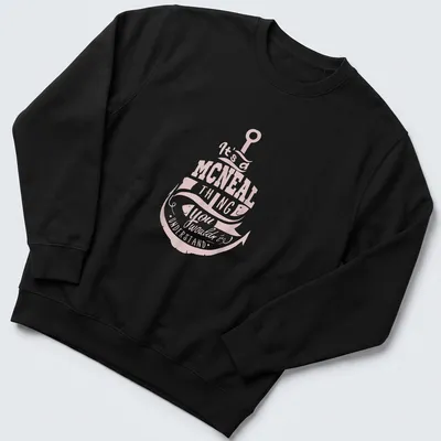 Vintage graphic tee featuring a fishing hook and fish with humor about the McNeal family. — printed on a unisex sweatshirt