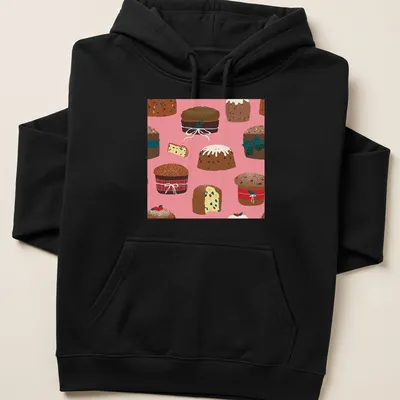 Whimsical illustration of pink Italian panettone cakes for Christmas — printed on a unisex hoodie