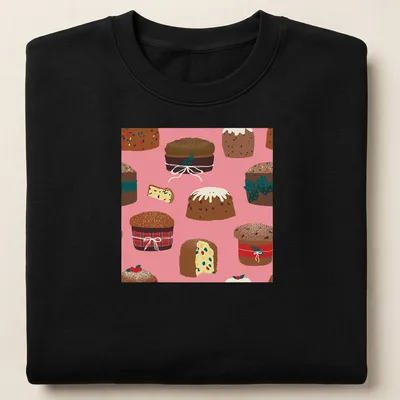Whimsical illustration of pink Italian panettone cakes for Christmas — printed on a unisex sweatshirt