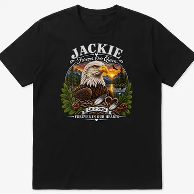 Illustration of a bald eagle with text honoring Jackie for Big Bear Lake
