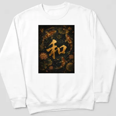 Vintage Japanese tee featuring koi fish and the symbol '和' in serene colors. — printed on a unisex sweatshirt