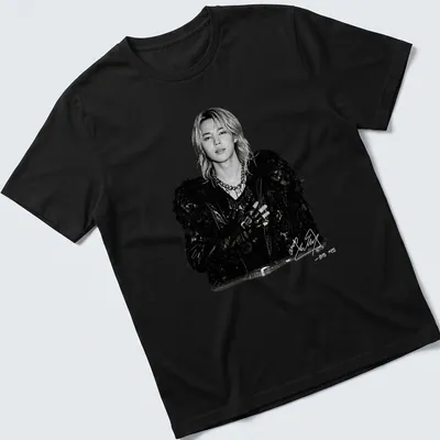 Black and white portrait of Jimin from BTS, featuring grayscale illustration — printed on a unisex t-shirt