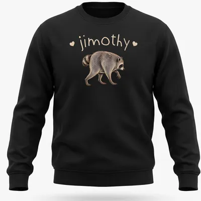 Retro raccoon design with the name jimothy, in brown and beige. — printed on a unisex sweatshirt