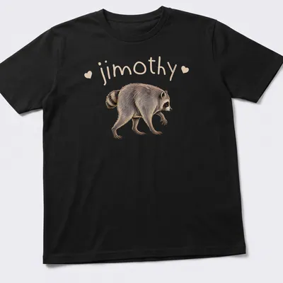 Retro raccoon design with the name jimothy, in brown and beige.