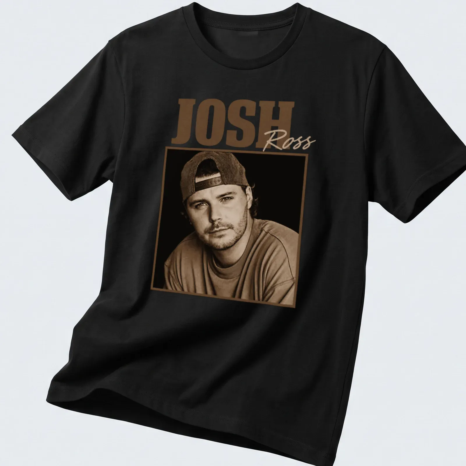 Vintage sepia-toned t-shirt featuring Josh Ross in brown, beige, and black — printed on a unisex t-shirt
