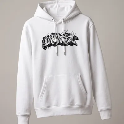Japanese Kanji graffiti design in bold black and white on street style — printed on a unisex hoodie