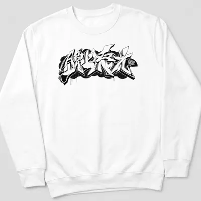 Japanese Kanji graffiti design in bold black and white on street style — printed on a unisex sweatshirt