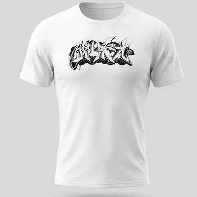 Japanese Kanji graffiti design in bold black and white on street style shirt
