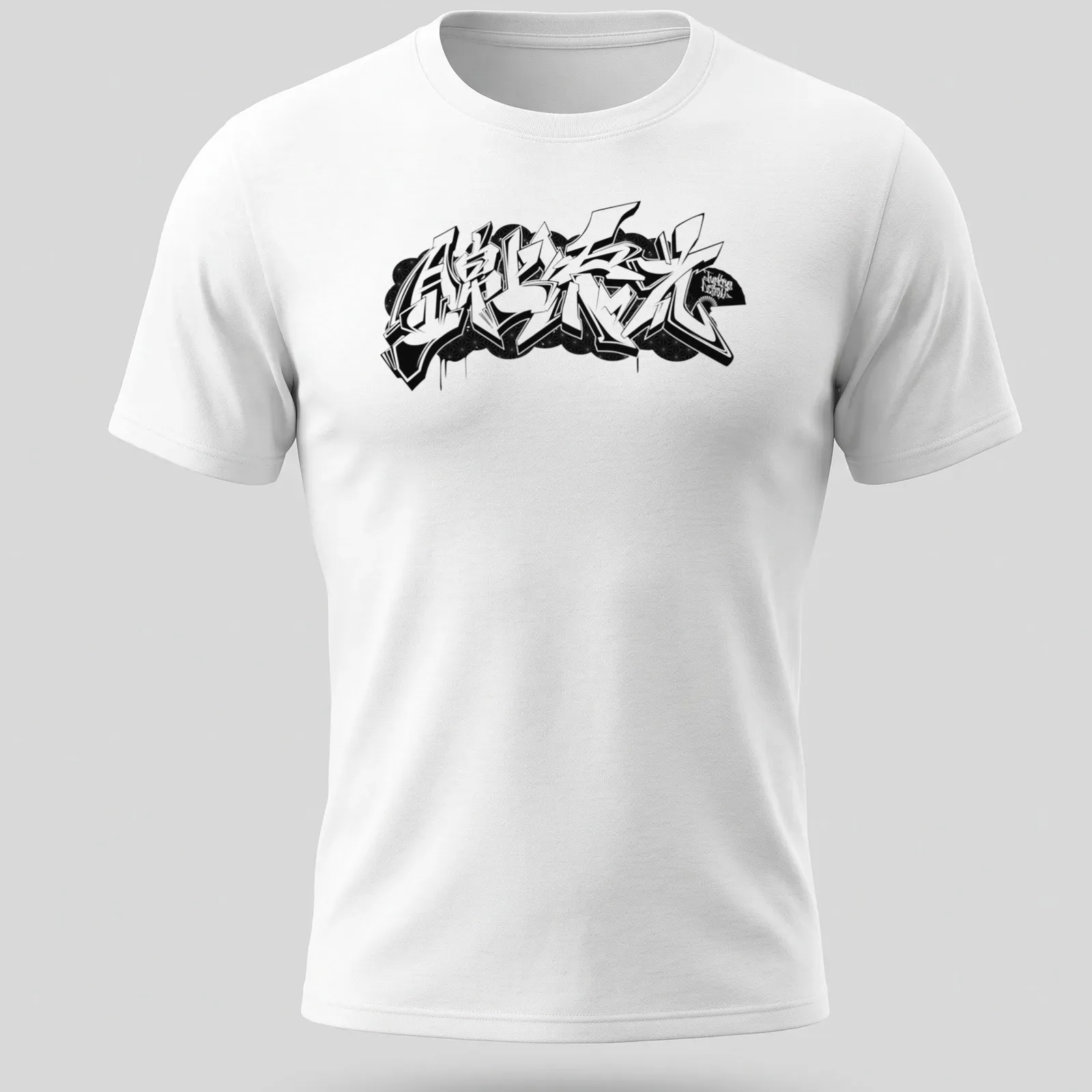 Japanese Kanji graffiti design in bold black and white on street style — printed on a unisex t-shirt