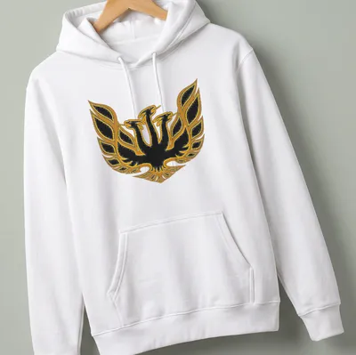 Bold graphic of King Ghidorah with golden wings on a black background — printed on a unisex hoodie