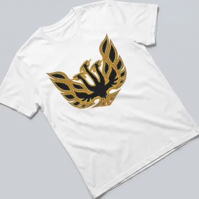 Bold graphic of King Ghidorah with golden wings on a black background