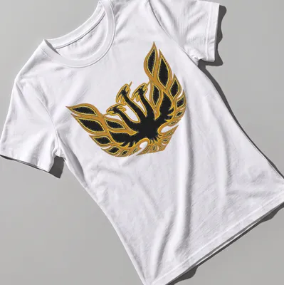 Bold graphic of King Ghidorah with golden wings on a black background — printed on a women's shirt