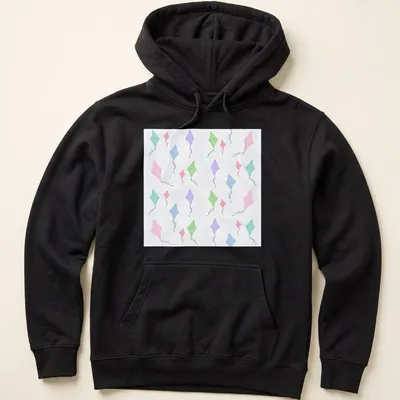 Watercolor design of colorful kites against a light blue sky — printed on a unisex hoodie