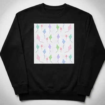 Watercolor design of colorful kites against a light blue sky — printed on a unisex sweatshirt