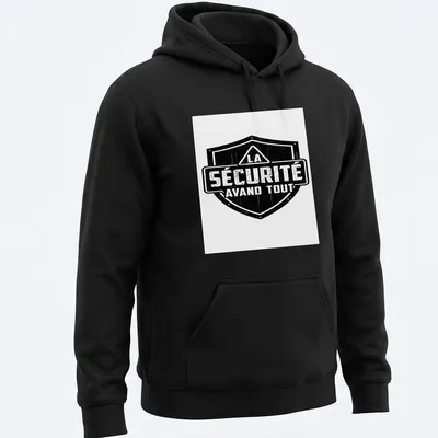 Vintage distressed shirt featuring a bold shield design and text about safety — printed on a unisex hoodie