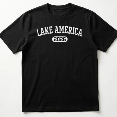 Vintage Lake America 2026 T-shirt with retro text design on a white background — printed on a unisex t-shirt