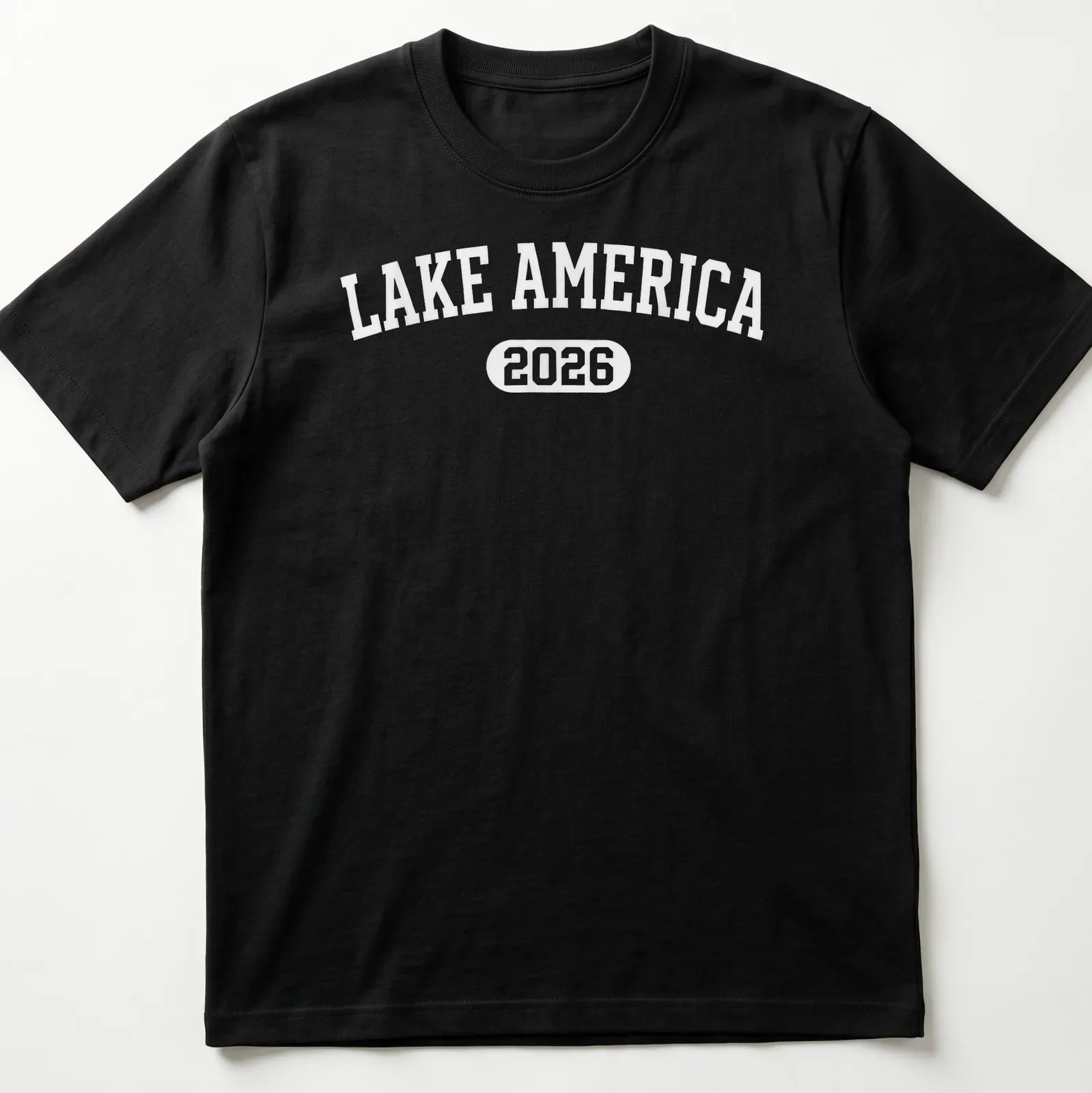 Vintage Lake America 2026 T-shirt with retro text design on a white background — printed on a unisex t-shirt