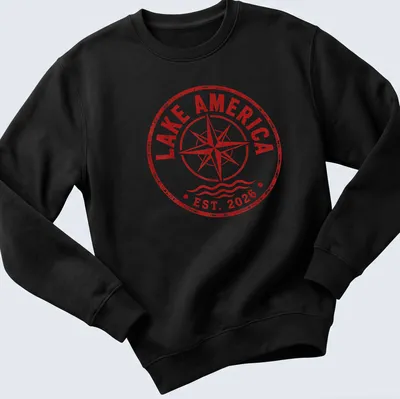 Vintage distressed shirt featuring a compass design with red and white text. — printed on a unisex sweatshirt
