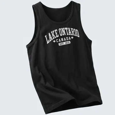 Vintage styled Lake Ontario Canada shirt with established date printed in white — printed on a tank top