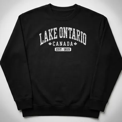 Vintage styled Lake Ontario Canada shirt with established date printed in white — printed on a unisex sweatshirt