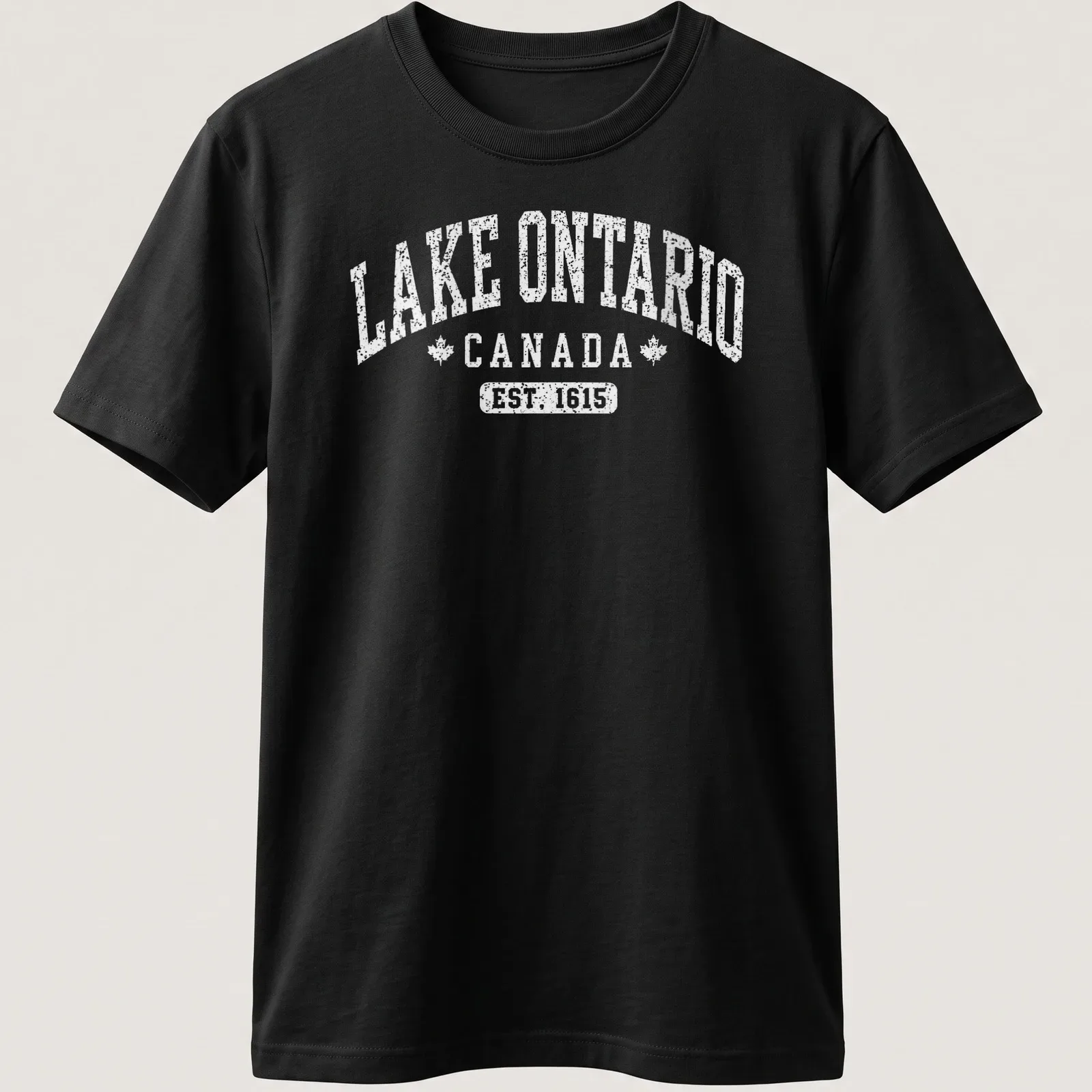 Vintage styled Lake Ontario Canada shirt with established date printed in white — printed on a unisex t-shirt