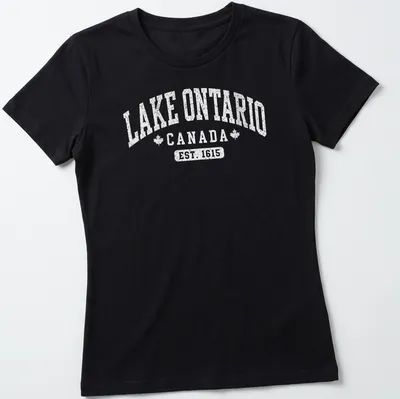 Vintage styled Lake Ontario Canada shirt with established date printed in white — printed on a women's shirt