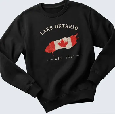 Vintage distressed Lake Ontario shirt featuring Canadian flag and text — printed on a unisex sweatshirt