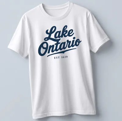 Vintage script Lake Ontario EST 1639 T-shirt in navy blue