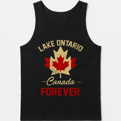 Vintage-style Lake Ontario t-shirt with maple leaf and patriotic colors — printed on a tank top