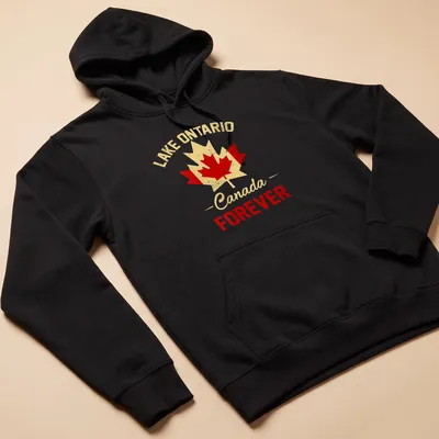 Vintage-style Lake Ontario t-shirt with maple leaf and patriotic colors — printed on a unisex hoodie