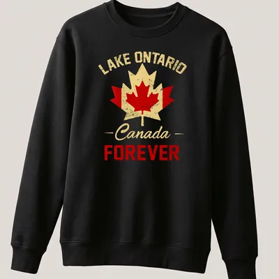 Vintage-style Lake Ontario t-shirt with maple leaf and patriotic colors — printed on a unisex sweatshirt