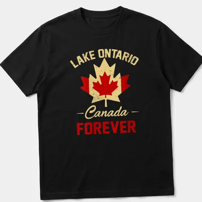 Vintage-style Lake Ontario t-shirt with maple leaf and patriotic colors