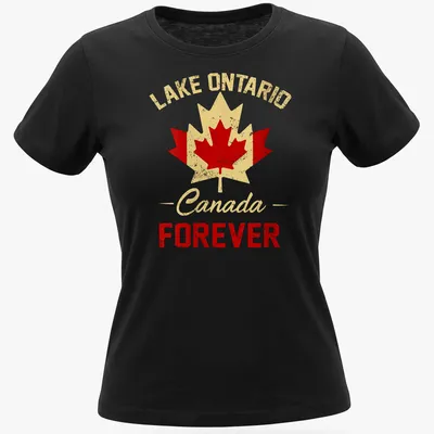 Vintage-style Lake Ontario t-shirt with maple leaf and patriotic colors — printed on a women's shirt