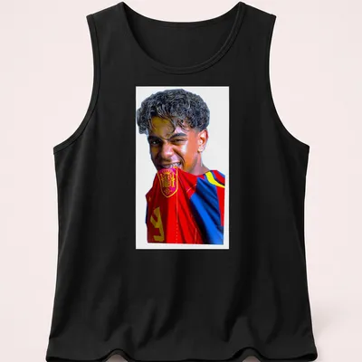 Photographic print of Lamine Yamal in Spain national team colors. — printed on a tank top