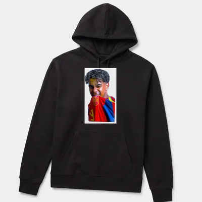 Photographic print of Lamine Yamal in Spain national team colors. — printed on a unisex hoodie