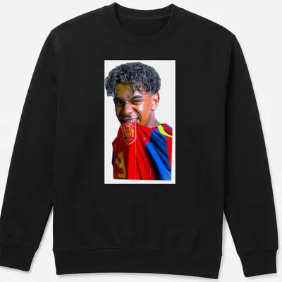 Photographic print of Lamine Yamal in Spain national team colors. — printed on a unisex sweatshirt